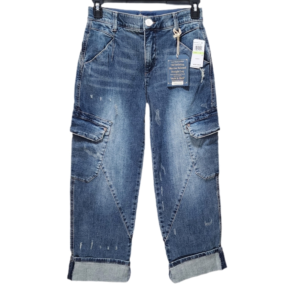 Democracy Utility Cargo Jeans Straight Leg Cuffed Hem High-rise Ab Solution 4 - Picture 6 of 12